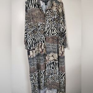 Ashley Stewart Neutral Animal Print Patchwork Maxi Dress